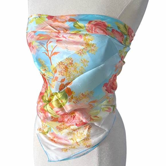 YSL Yves Saint Laurent Floral Silk Scarf 34" - Picture 3 of 9